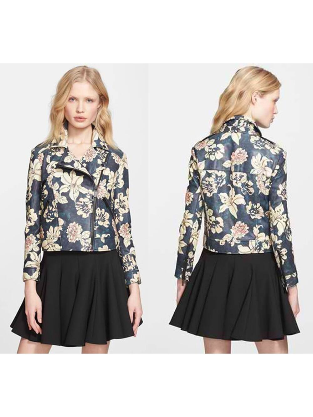 Elizabeth and James Floral Print Leather Jacket Size XS